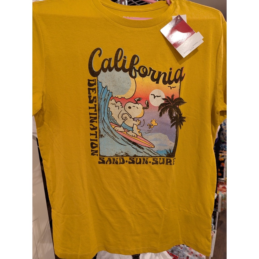 NWT Peanuts Snoopy California Wave Sand Sun Surf Kids Size‎ XL (14-16) Cartoon T